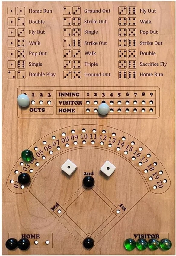 Baseball Dice Board Game, Wooden Dice and Marble Board Game
