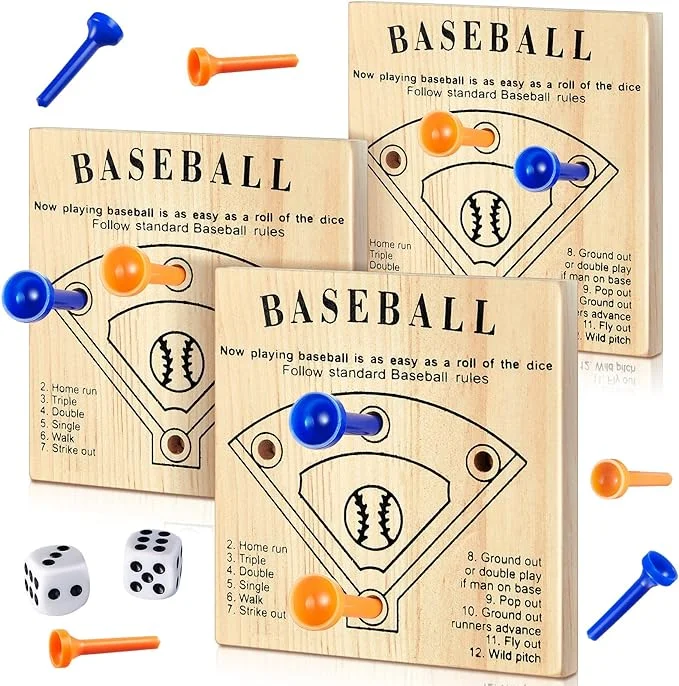 Zhanmai 3 Pack Baseball Dice Board Game Baseball Dice Game Wood Board